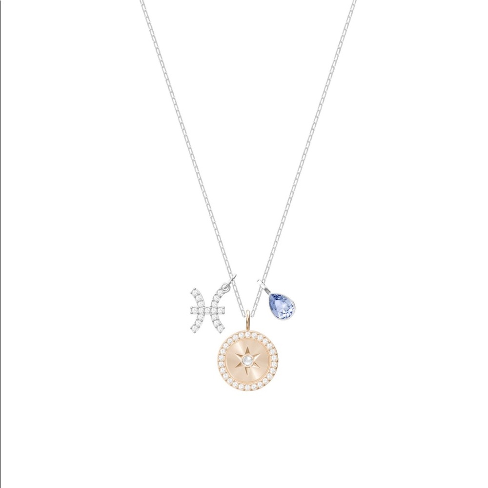 ZODIAC PENDANT, PISCES, BLUE, RHODIUM PLATED